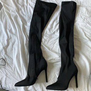 Over the knee black heels